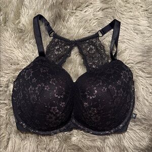 Victoria's Secret Black and Gold Lace Front-Close Push-Up Bra